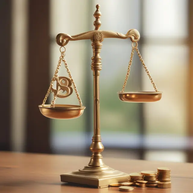 A golden scale balanced between a pile of deposits and a pile of loans, with a banker observing the balance, symbolizing investors using LDR for investment analysis