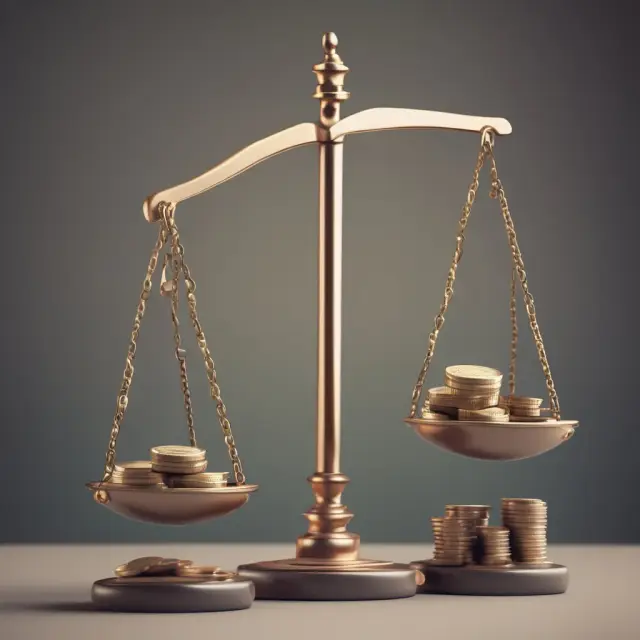 Image: A balanced scale with loans on one side and deposits on the other, representing Loan-to-Deposit Ratio (LDR), ensuring financial balance in a banking context.