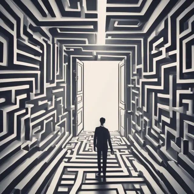 Person overcoming financial challenges in a maze, leading to loan approval