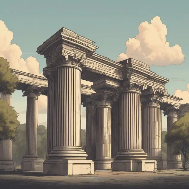 A sturdy bridge with four pillars symbolizing loan components: principal, interest rate, payments, and repayment term