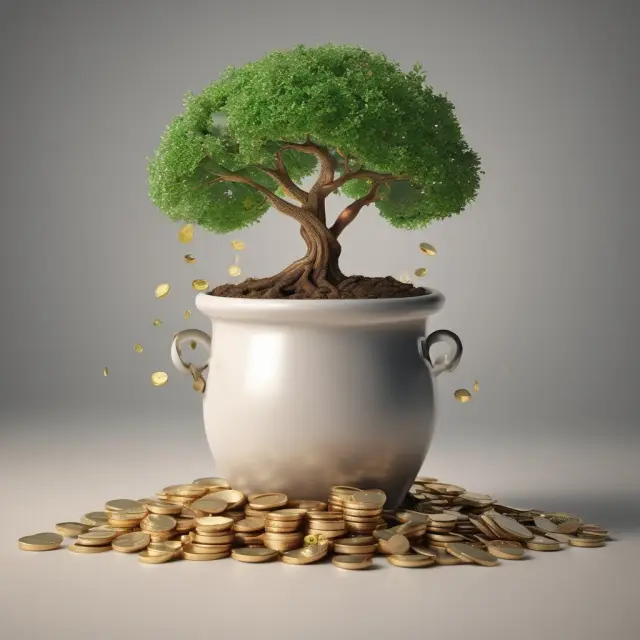 Image of a golden tree emerging from a pot, representing financial progress through wise loan decisions.