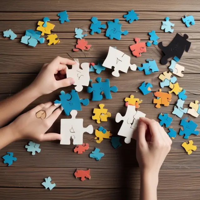 Lender and borrower assembling pieces to create modified mortgage agreement, representing loan modification process