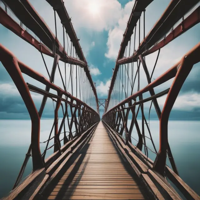Image of a sturdy bridge connecting two worlds symbolizing settlement companies and mortgage modification lawyers, providing vital assistance to homeowners navigating loan modifications.