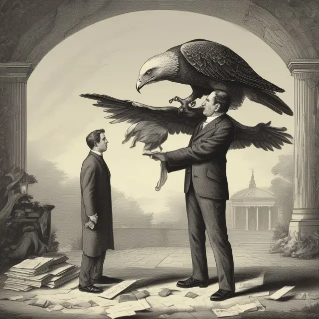 Banker releasing a golden eagle with loan portfolio, illustrating historical shift to loan servicing outsourcing