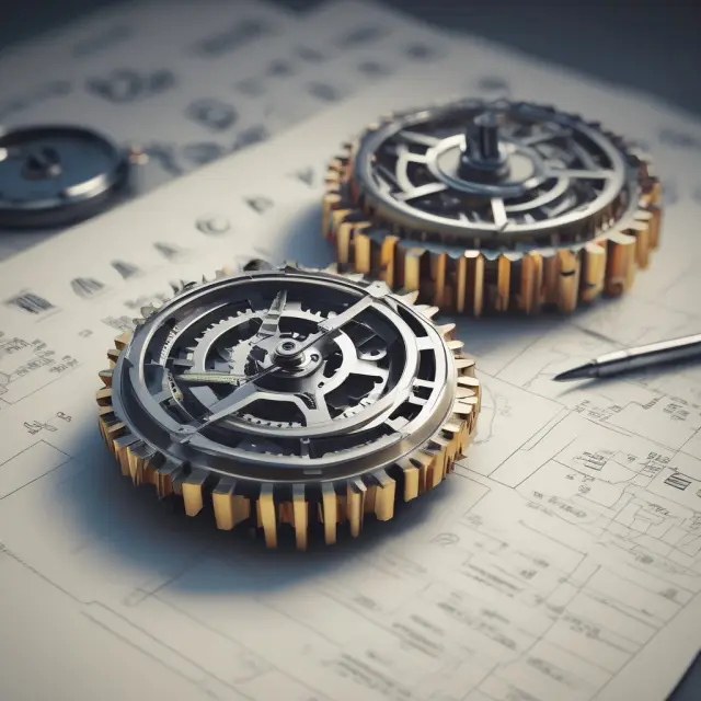 A digital clock with gears intertwined with loan documents and data, representing the role of technology in efficient loan processing and regulatory compliance