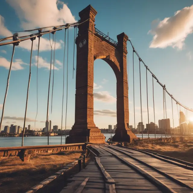 A sturdy bridge symbolizing loan servicing connecting borrowers and lenders, with time flowing underneath