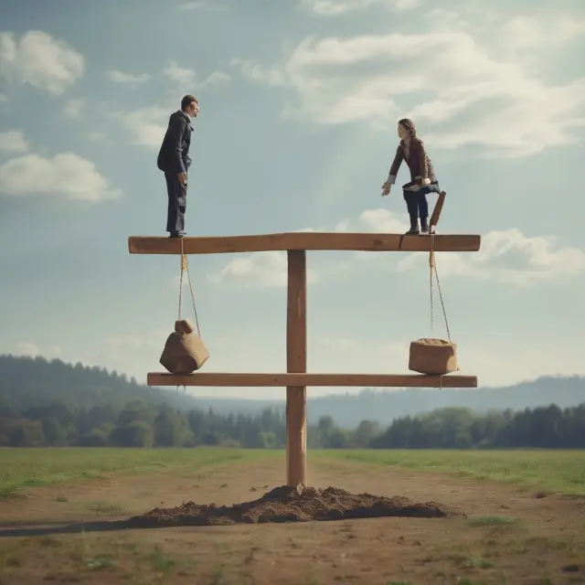 Seesaw representing loan stock value volatility and the tension between potential lender gains or losses.