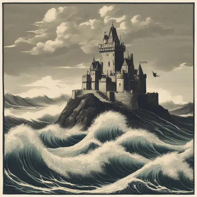 Castle under siege by stock market waves representing loan stock business risks