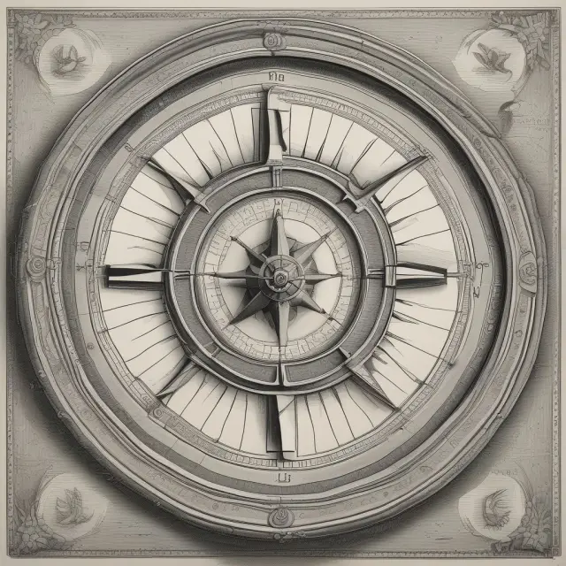 A compass labeled 
