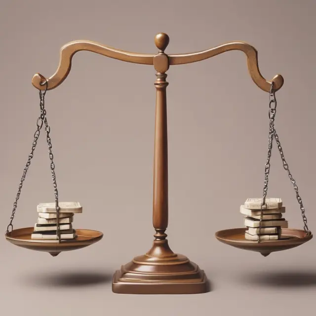 Image: Two scales in equilibrium, one side bearing credit losses represented by red weights, and the other side holding loan loss provisions symbolized by blue weights.