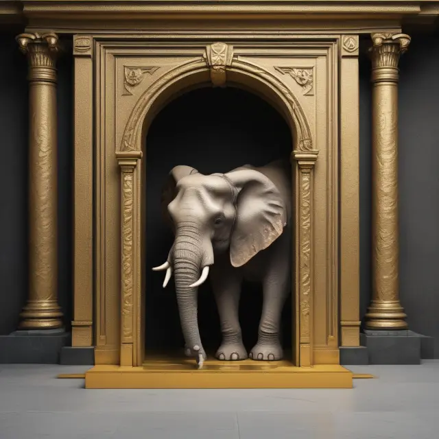 An elephant protectively standing by a golden vault, representing robust loan loss provision strategies