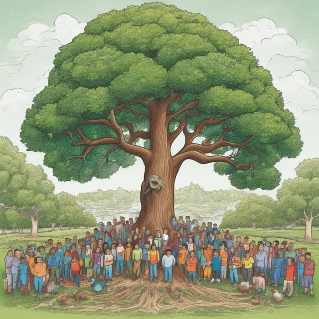 Credit union symbolically depicted as a tree, with its branches extending to loan participation pools that nurture diverse local businesses and individuals.