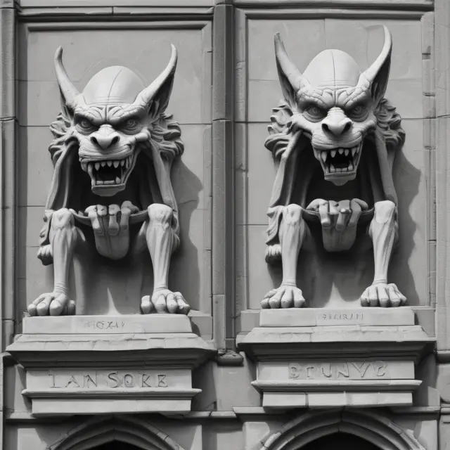 Gargoyle loan shark symbolizes predatory lending practices with high interest rates and threats, while the gargoyle legal lender holds scales of justice, representing fair lending.