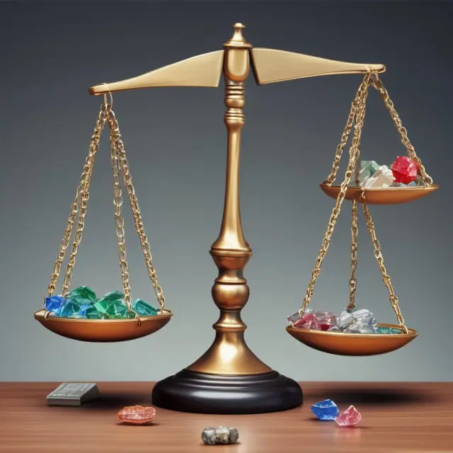 Balance scale with gems representing FHA, VA, USDA, Fannie Mae, and Freddie Mac loans, each with differing LTV weights.