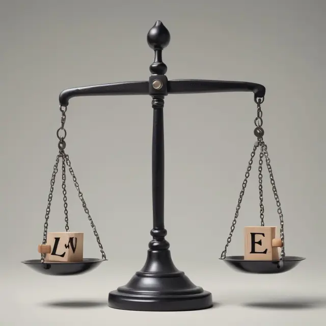 A person holding two balanced scales: one labeled 