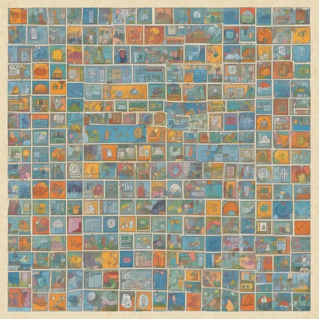 An intricate mosaic depicting local tax symbols funding various public services, such as education, libraries, and infrastructure