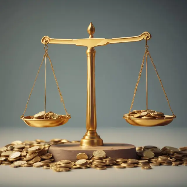 Golden scales depicting local services balanced by regressive sales, income, and property taxes.