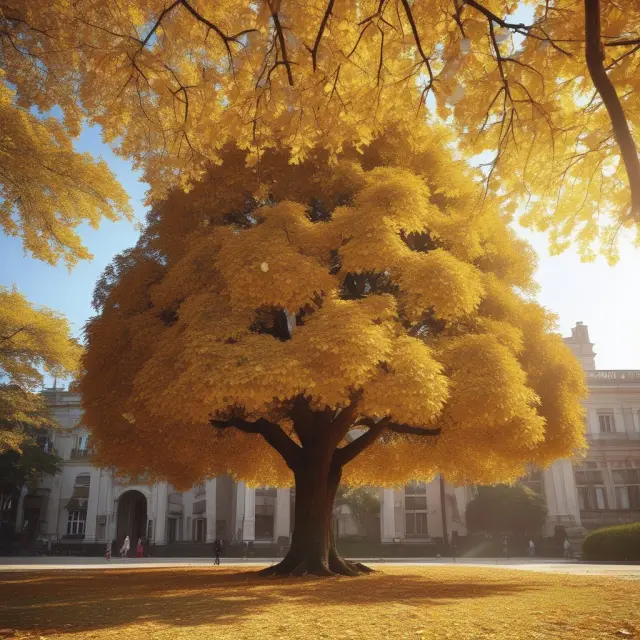 Golden leaves falling from a maturing Locked-in Retirement Account (LIRA) tree, illustrating tax-advantaged retirement funds.