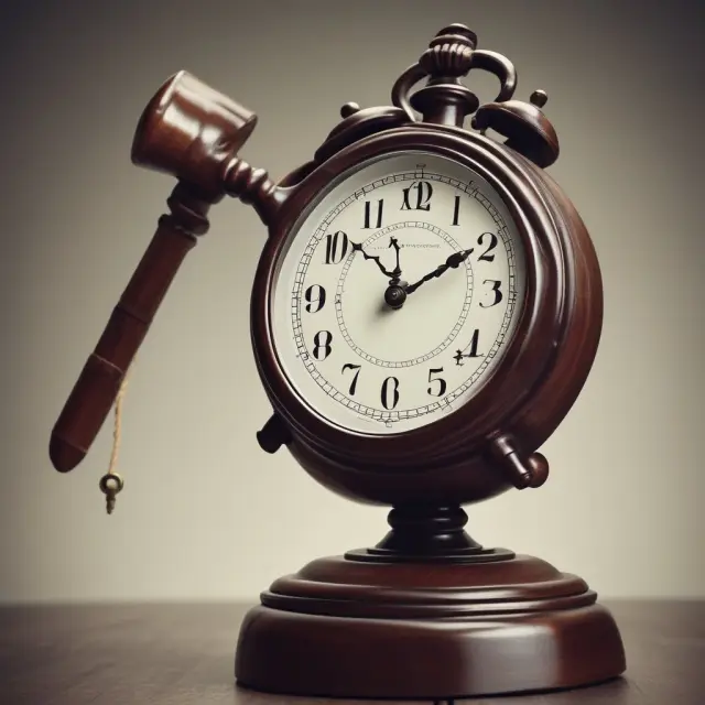An image of a gavel striking a market clock with locked hands, representing the role of lock-up periods in maintaining stability and market protection.