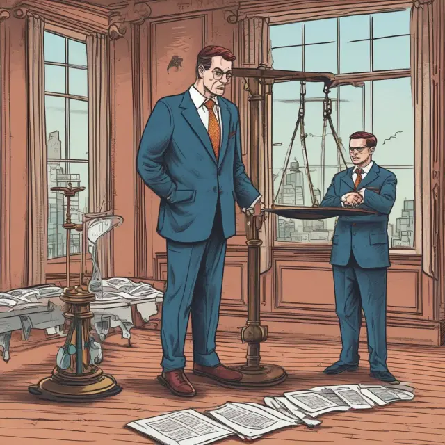 A hedge fund manager maintaining market stability through a 90-day investor lock-up period. Investors wait patiently with hourglasses, while the fund balances a scale of distressed assets.