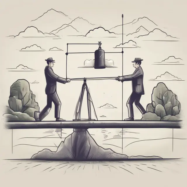 A balanced seesaw features a hedge fund manager and startup founder. Lock-up periods act as counterweights, preserving market stability