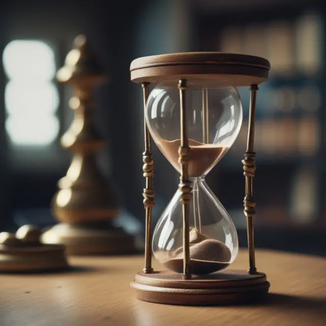 An hourglass surrounded by federal law books and state-seal documents, symbolizing the regulatory influence on lock-up agreement durations