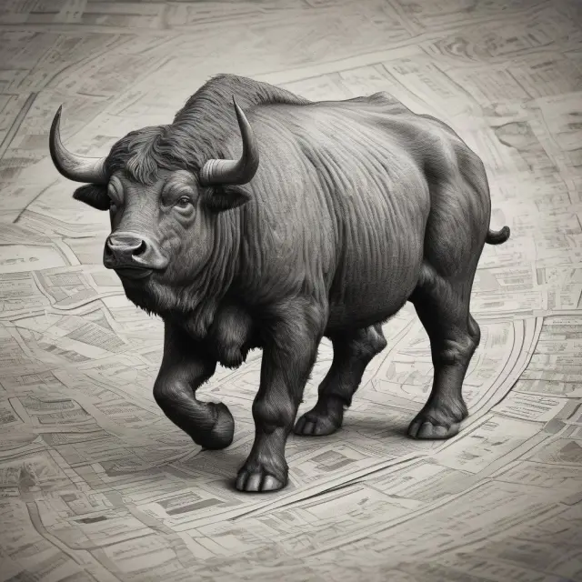 A bull and bear riding on a log-normal distribution wave, symbolizing stock price analysis with log-normal distributions.