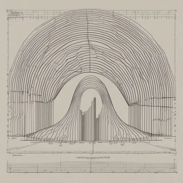 Log-Normal Distribution: Bell Curve with spirals illustrating advantages (logarithmic form) and limitations (assumptions)