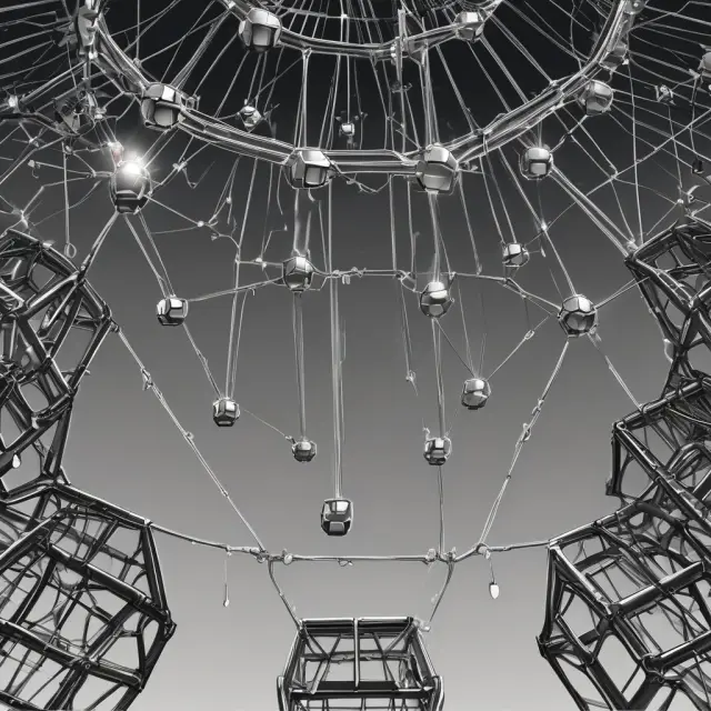 A digital LME warrant soaring through a web of interconnected metal nodes representing efficient and secure transactions.