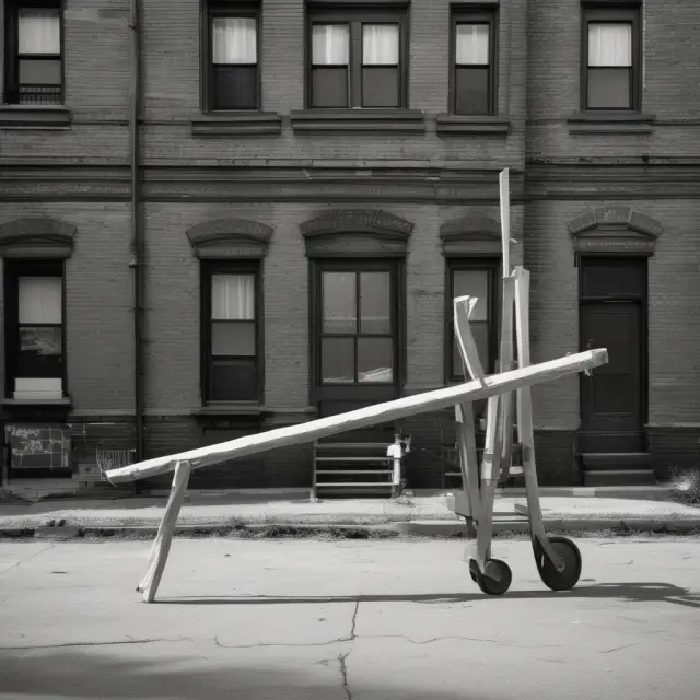 Low-income tenants on one side and market forces on the other, teetering on a seesaw representing the LIHTC debate