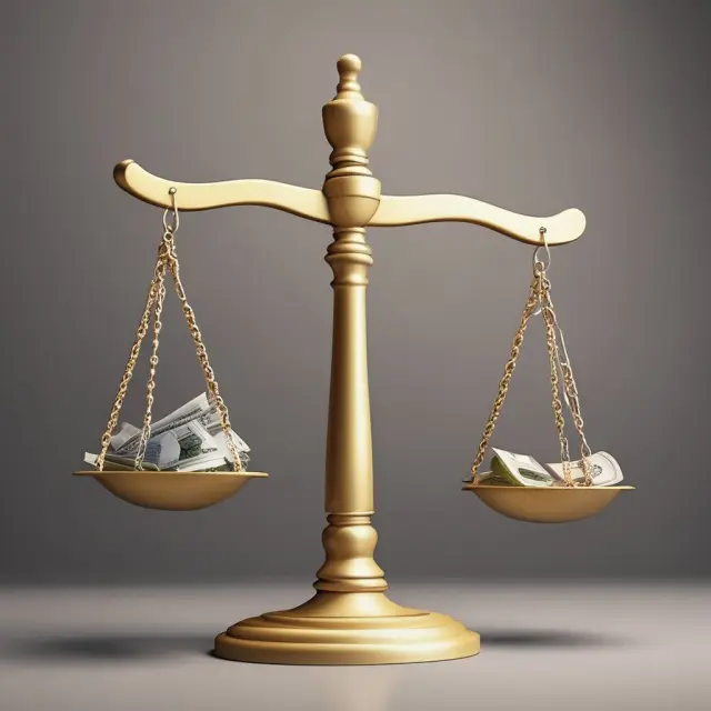 Balances representing long-term debt on one side and total assets on the other side, illustrating the calculation of a company