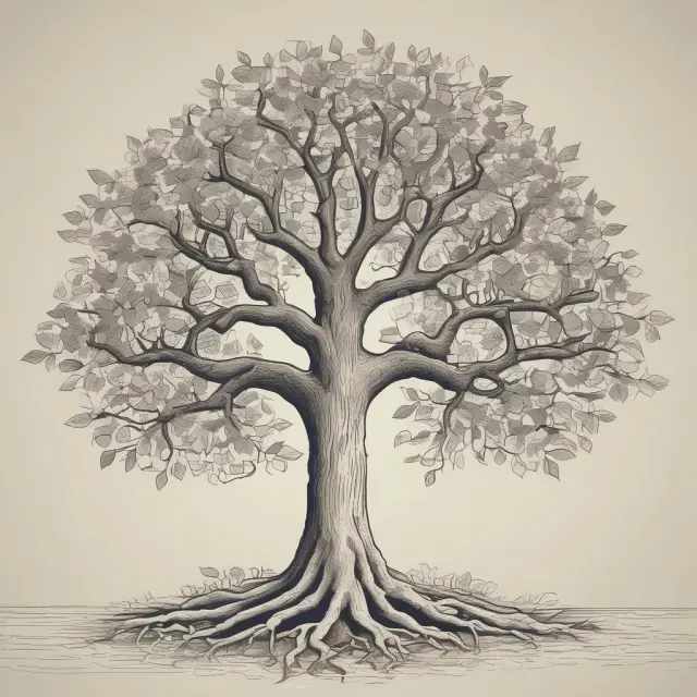 A lush tree with long-term debt represented as its roots, nourishing the total assets and growth of the corporation