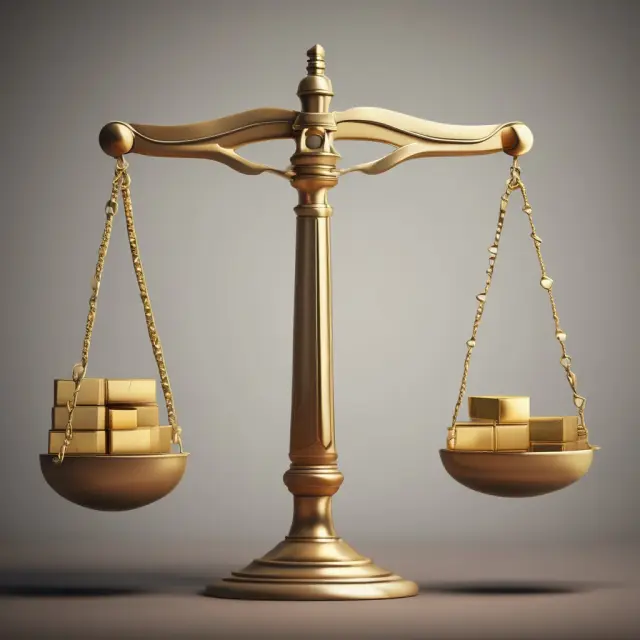 Golden scale holds long-term capital gains; lead-filled scale, long-term capital losses.
