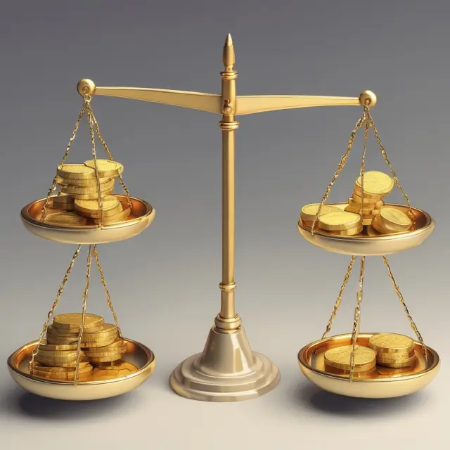 Golden scales comparing short and long-term capital gains taxes, illustrating more favorable long-term tax treatment