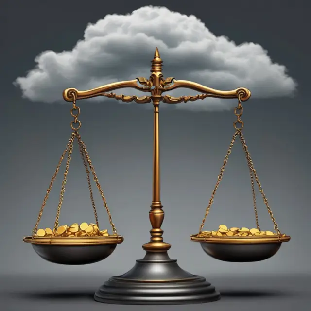 Image of a balance scale illustrating capital losses as dark clouds and gains as gold coins.
