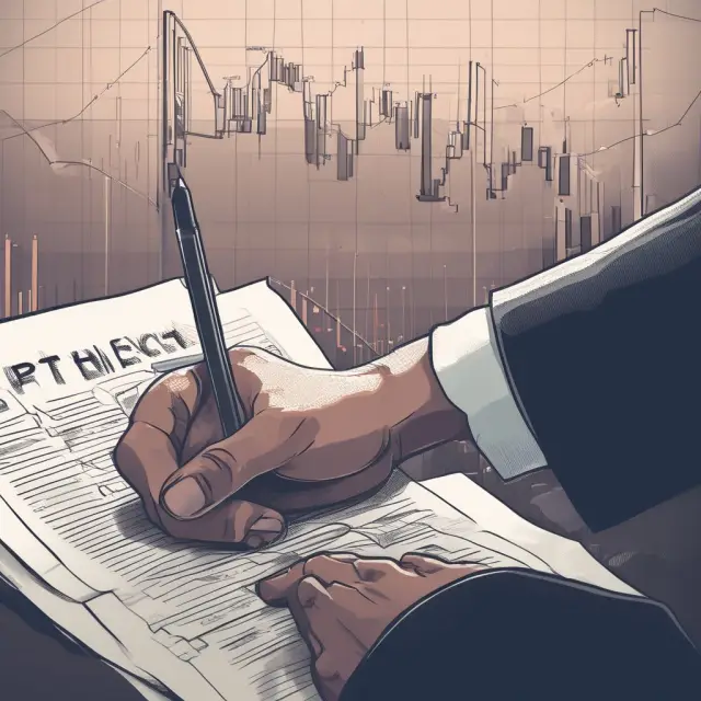 An investor contemplating a long put strategy holds a put option contract while watching the stock graph decline