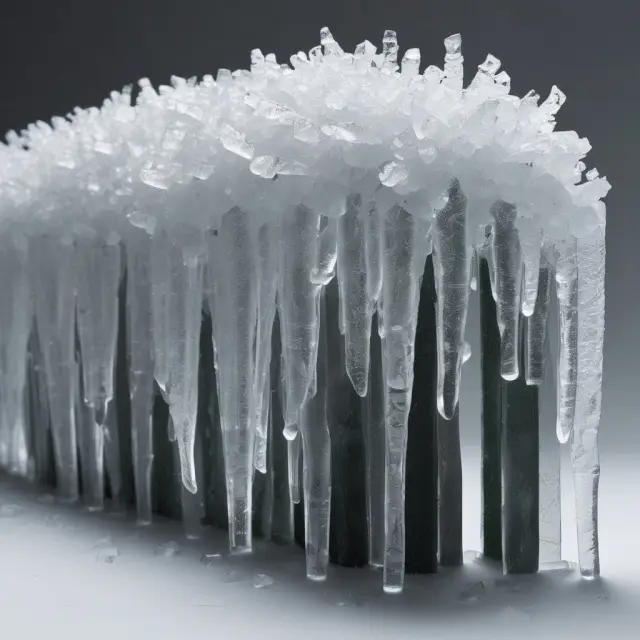 An intricate ice sculpture symbolizing a long hedge wavers on a wobbly table, highlighting the volatility and uncertainty in commodity price protection strategies