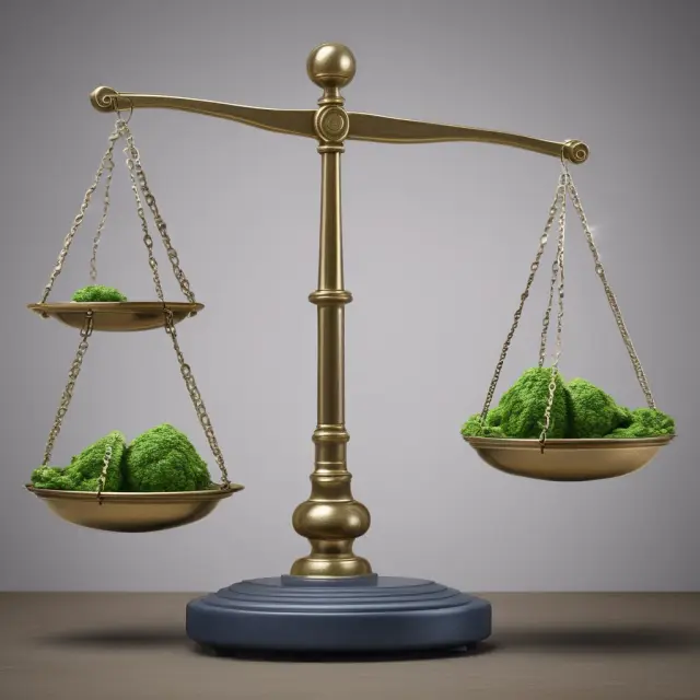 A person carefully weighs the scales of long hedging risks and benefits with potential financial gains