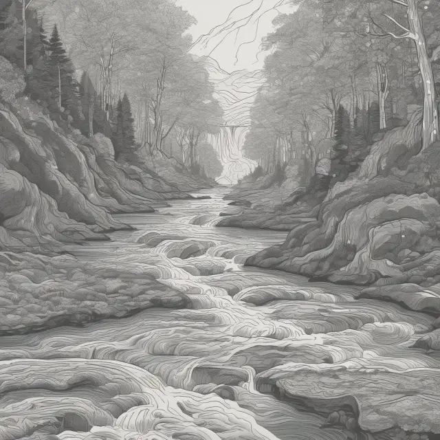 A temporal river filled with data points flows gently, revealing valuable financial insights for investment analysis