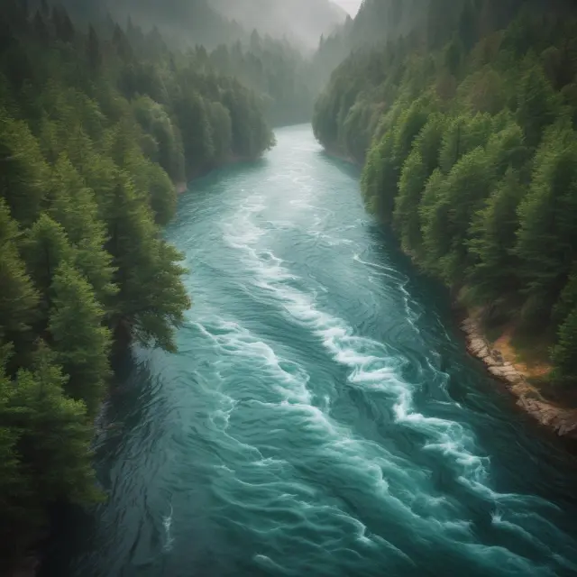 A winding river represents the flow of longitudinal data, as a financial analyst leans over its banks to calculate Value at Risk (VaR) using historical simulations