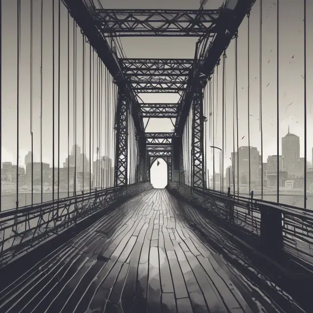 An image of a bridge made of interconnected data points spanning time. Some points detach from the bridge due to respondent attrition, while sample selection bias lurks in the background.