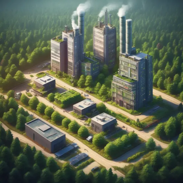 An evolving factory symbolizes internal economies of scale through growth and expansion