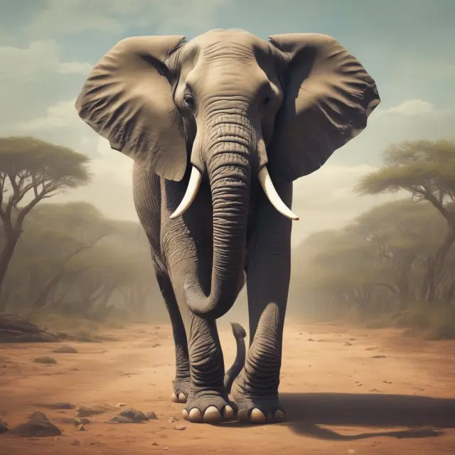 An elephant, symbolizing a large firm, running in a marathon racecourse, with scales representing economies of scale.