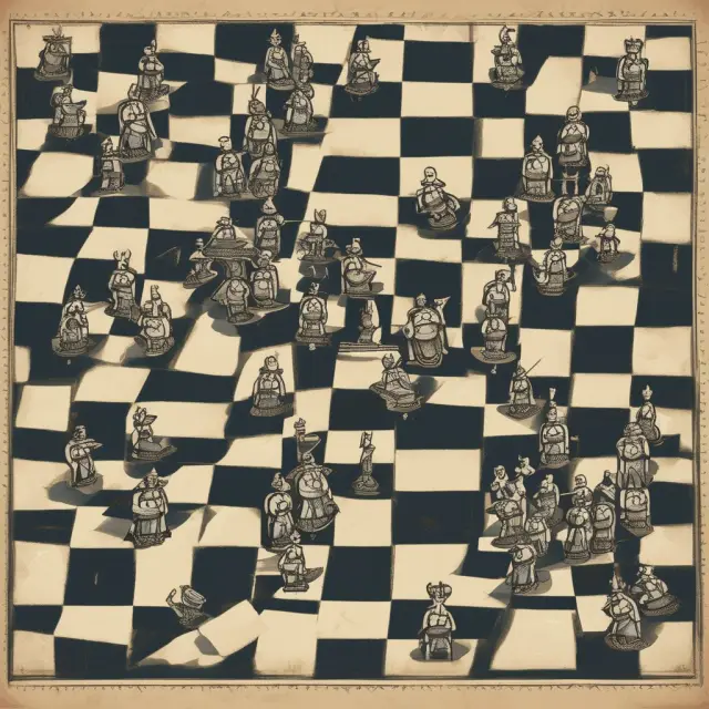 Knights (undervalued) and bishops (overvalued) on a chessboard symbolizing long/short strategy