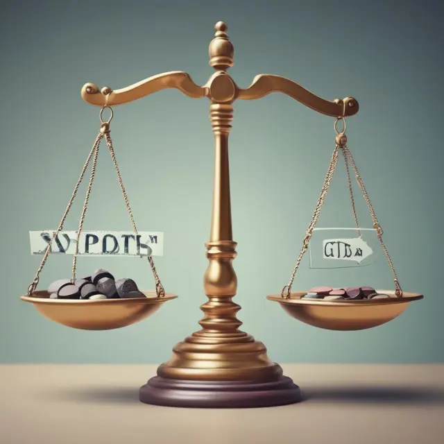 An institutional investor holding two scales, one with labels for costs and risks, and the other for benefits and opportunities, representing the process of selecting a long/short fund.