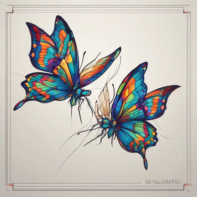 Butterflies symbolizing call (upward) and put (downward) options intersecting, illustrating potential profits from market volatility.