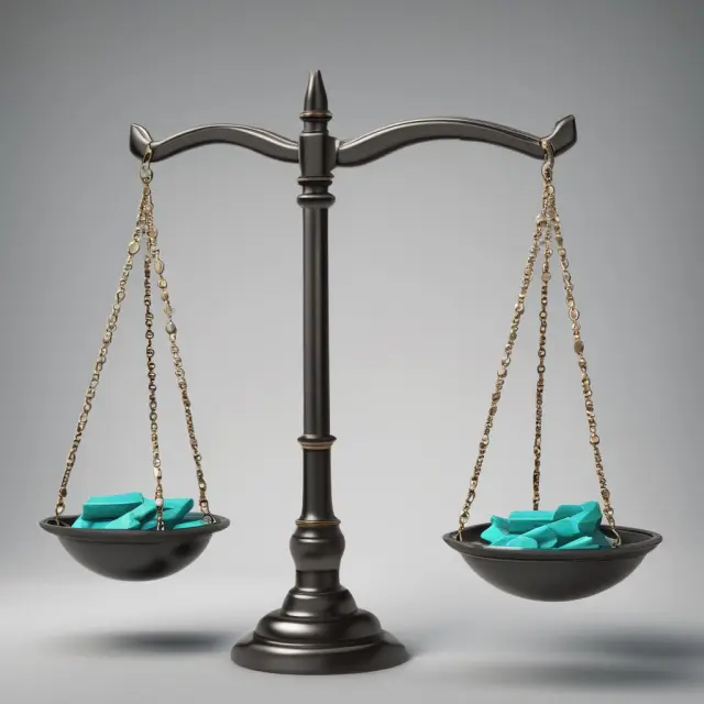 Visual representation of a long straddle options strategy where two scales balance potential profits and volatility