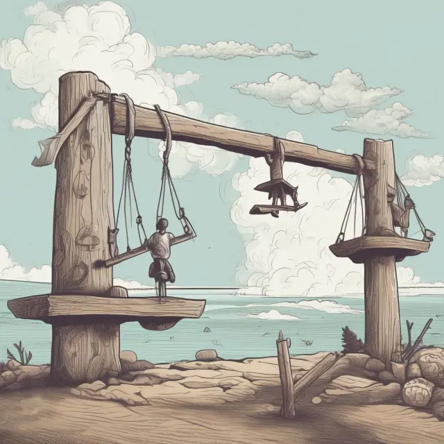 An image of a person on a seesaw, balancing two option contracts representing call and put options.