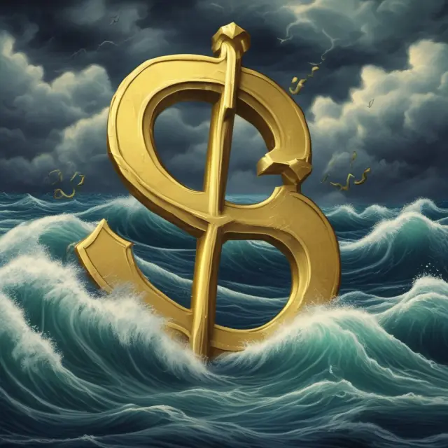 Golden dollar sign on stormy sea waves, representing the long straddle option strategy
