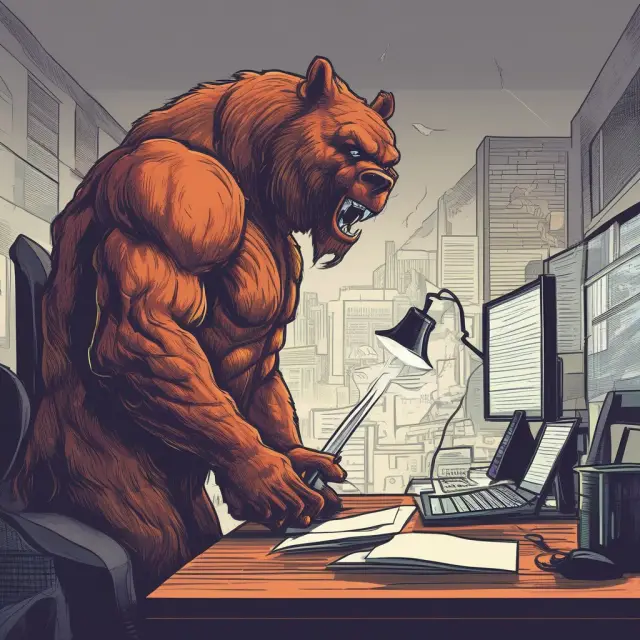A bearish investor holds a long call option and a short sword, symbolizing the use of synthetic puts as a risk management tool for capital preservation.